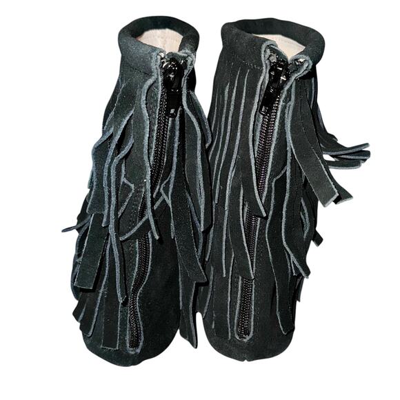 Monkey Feet Black Fringe Ankle Boots - Picture 3 of 10